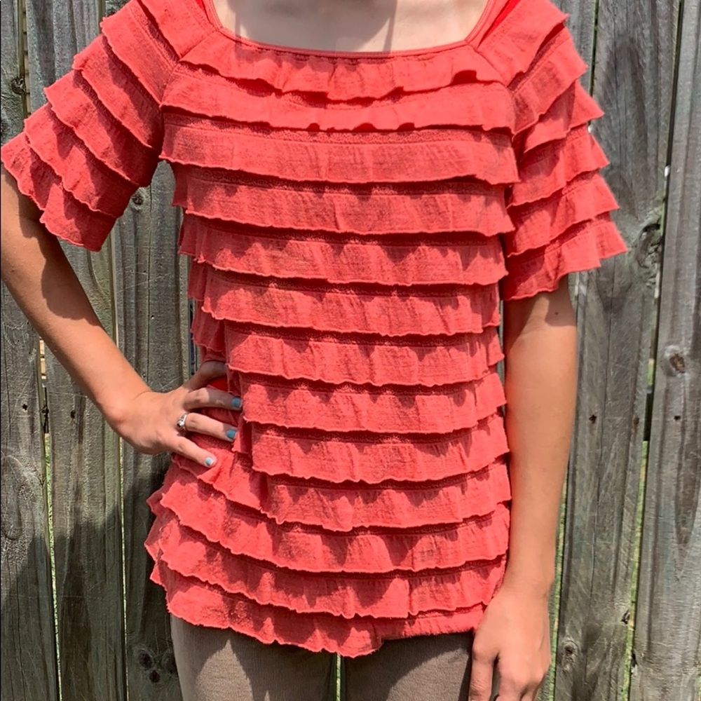 Ruffled coral blouse